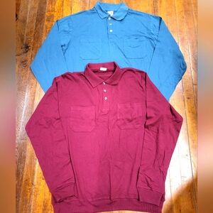 Men's Pair Vintage Haband Blue and Burgundy Polo Long Sleeve Shirts